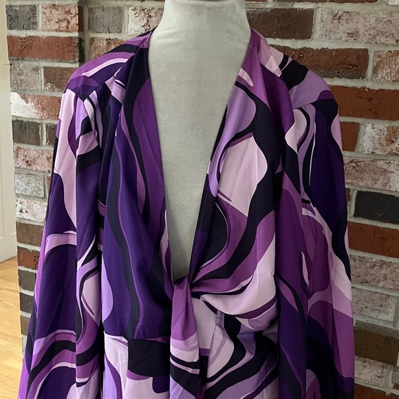 SHEIN Curve Purple and Black Patterned Tie Front Kimono Blouse 3XL - Picture 6 of 13